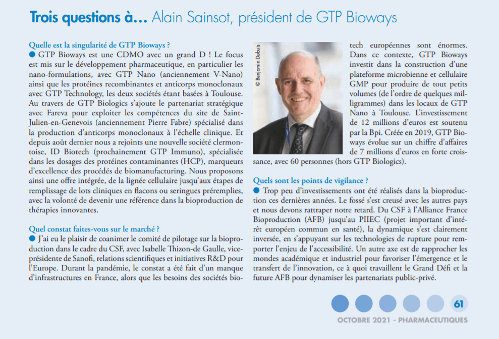 3 questions à Alain Sainsot - Pharmaceutiques