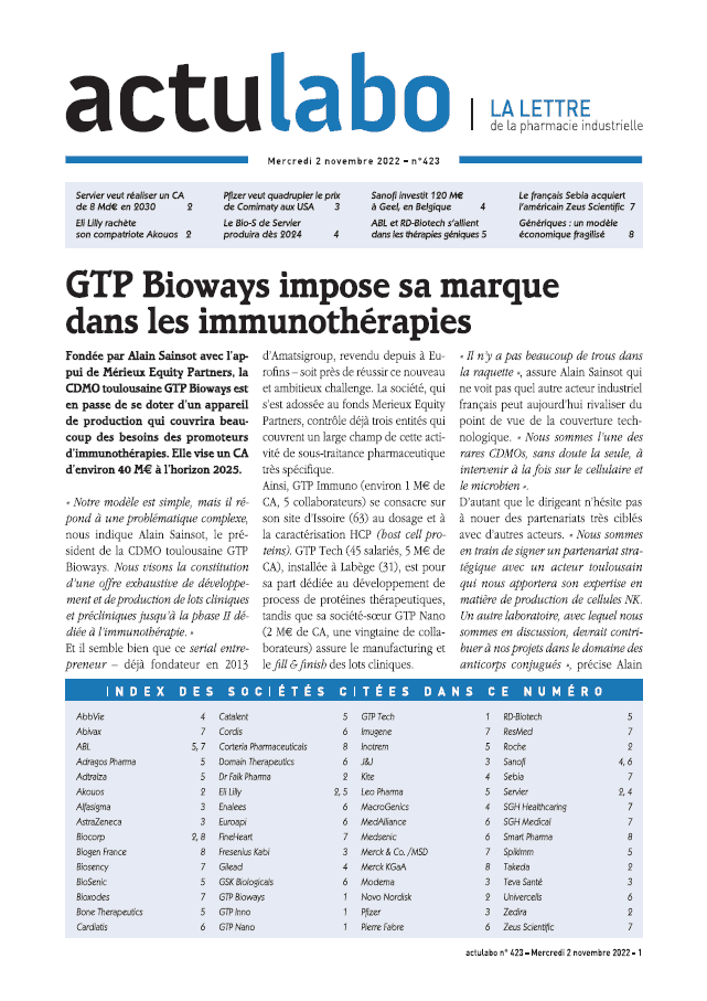 GTP Bioways in ActuLabo 423